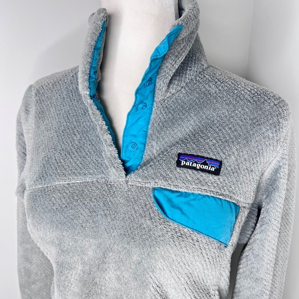 Patagonia Re-Tool Gray Teal Pullover Half Snap Sweater S - Picture 2 of 5